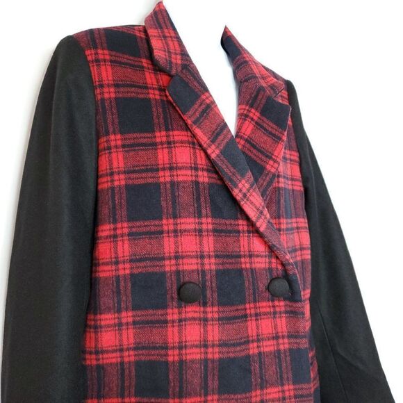NEW Gap Wool Blend Plaid Coat Sz M Red Black Double Breasted - Picture 2 of 4